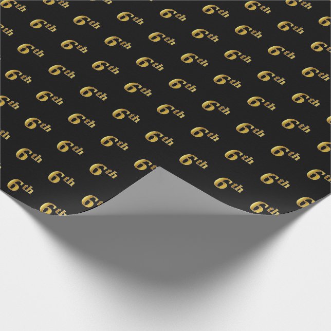 Black, Faux Gold 6th (Sixth) Event Wrapping Paper (Corner)