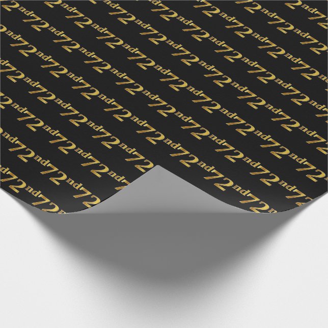 Black, Faux Gold 72nd (Seventy-Second) Event Wrapping Paper (Corner)