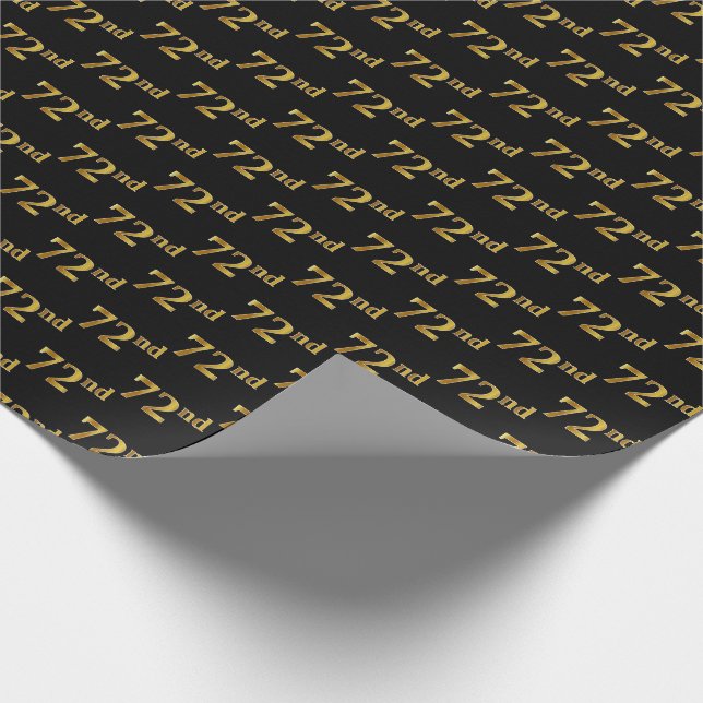 Black, Faux Gold 72nd (Seventy-Second) Event Wrapping Paper (Corner)