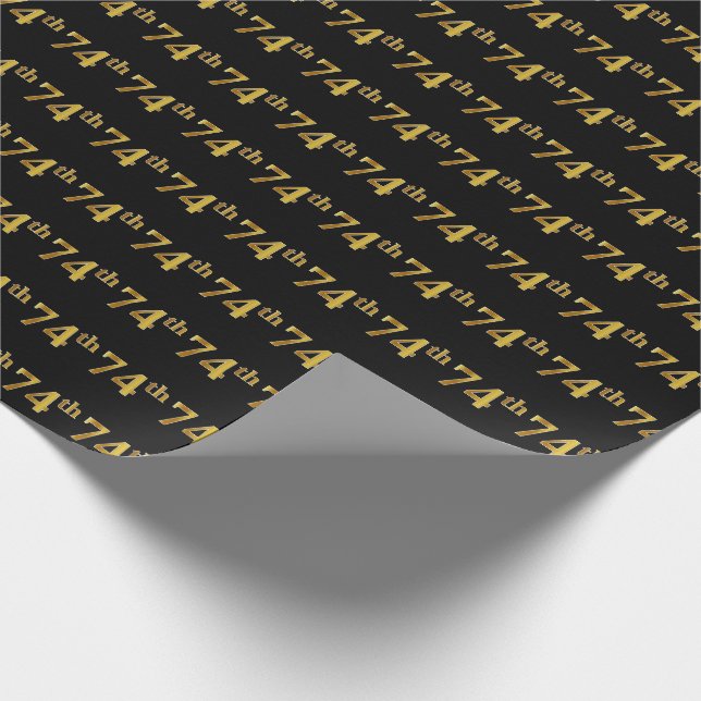Black, Faux Gold 74th (Seventy-Fourth) Event Wrapping Paper (Corner)