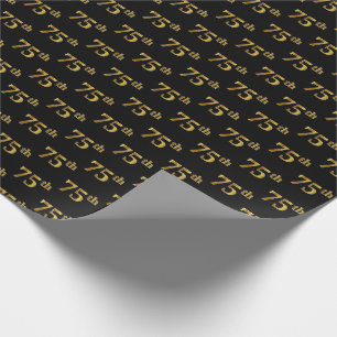 Black, Faux Gold 75th (Seventy-Fifth) Event Wrapping Paper