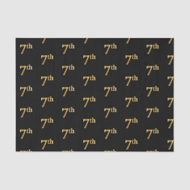 Black, Faux Gold 7th (Seventh) Event Tissue Paper (Front)