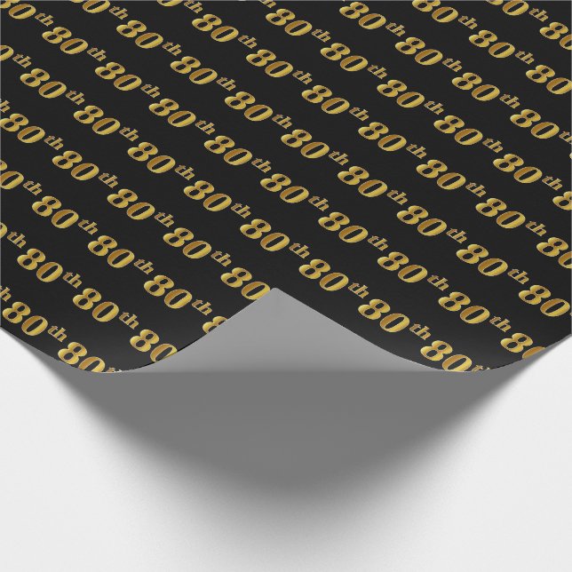 Black, Faux Gold 80th (Eightieth) Event Wrapping Paper (Corner)