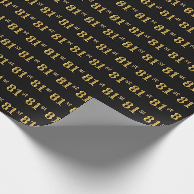 Black, Faux Gold 81st (Eighty-First) Event Wrapping Paper (Corner)