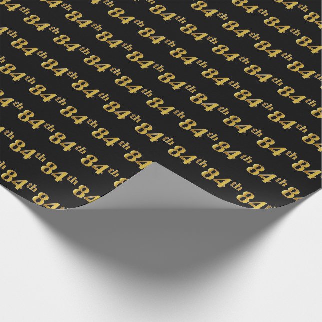 Black, Faux Gold 84th (Eighty-Fourth) Event Wrapping Paper (Corner)