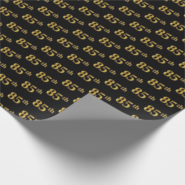 Black, Faux Gold 85th (Eighty-Fifth) Event Wrapping Paper (Corner)