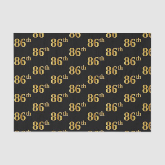 Black, Faux Gold 86th (Eighty-Sixth) Event Tissue Paper (Front)