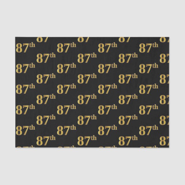 Black, Faux Gold 87th (Eighty-Seventh) Event Tissue Paper (Front)