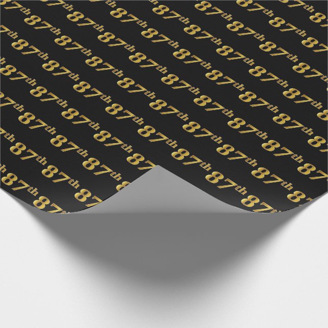 Black, Faux Gold 87th (Eighty-Seventh) Event Wrapping Paper (Corner)
