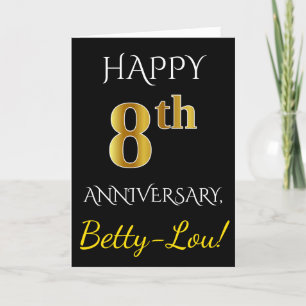 Black, Faux Gold 8th Wedding Anniversary + Name Card