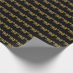 Black, Faux Gold 90th (Ninetieth) Event Wrapping Paper