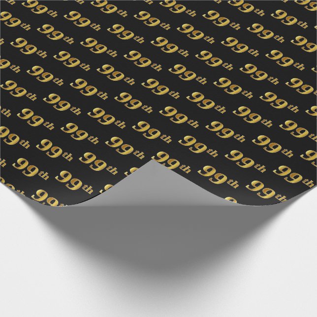 Black, Faux Gold 99th (Ninety-Ninth) Event Wrapping Paper (Corner)