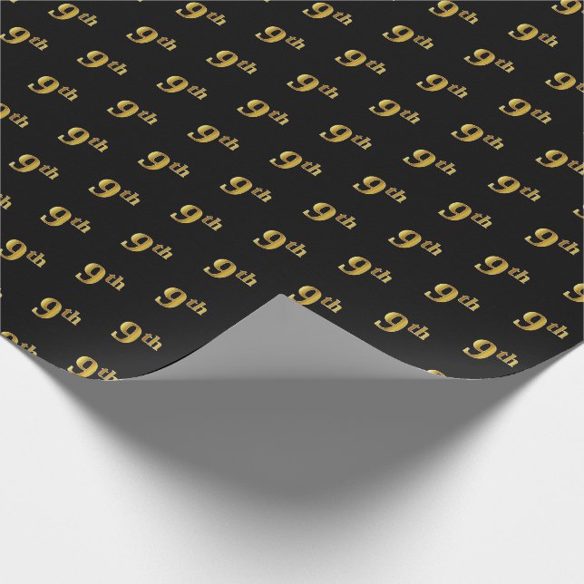 Black, Faux Gold 9th (Ninth) Event Wrapping Paper (Corner)