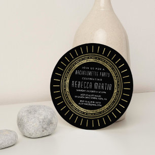 Black & Faux Gold Art Deco Bachelorette Party Invitation