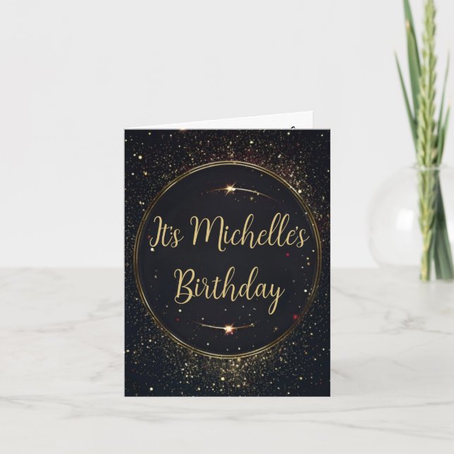 Black & Faux Gold Birthday Invitation (Front)
