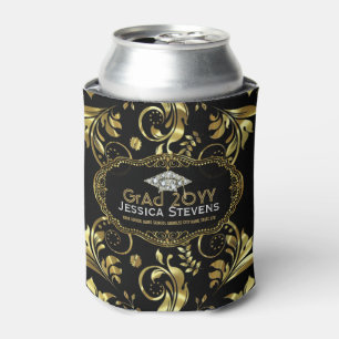 Black & Faux Gold Graduation Hat 2b Can Cooler