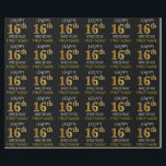 Black, Faux Gold "HAPPY 16th BIRTHDAY" Wrapping Paper<br><div class="desc">This wrapping paper design features a message like "HAPPY 16th BIRTHDAY",  with the "16th" having a faux/imitation gold appearance. It also features a name that can be customised,  and a black coloured background. It could perhaps be used when wrapping gifts being given for somebody’s sixteenth birthday. [~Z0000130]</div>