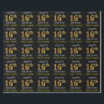 Black, Faux Gold "HAPPY 16th BIRTHDAY" Wrapping Paper<br><div class="desc">This wrapping paper design features a message like "HAPPY 16th BIRTHDAY",  with the "16th" having a faux/imitation gold appearance. It also features a name that can be customised,  and a black coloured background. It could perhaps be used when wrapping gifts being given for somebody’s sixteenth birthday. [~Z0000130]</div>