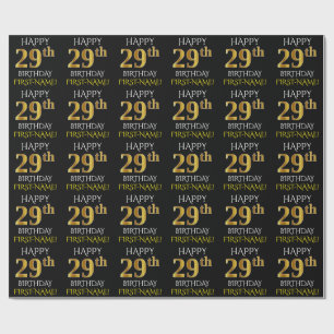 Black, Faux Gold "HAPPY 29th BIRTHDAY" Wrapping Paper