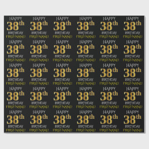 Black, Faux Gold "HAPPY 38th BIRTHDAY" Wrapping Paper