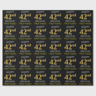 Black, Faux Gold "HAPPY 42nd BIRTHDAY" Wrapping Paper