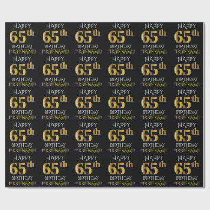 Black, Faux Gold "HAPPY 65th BIRTHDAY" Wrapping Paper