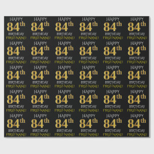 Black, Faux Gold "HAPPY 84th BIRTHDAY" Wrapping Paper