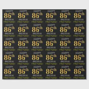 Black, Faux Gold "HAPPY 86th BIRTHDAY" Wrapping Paper