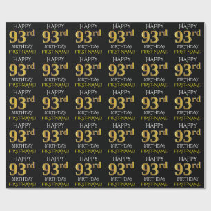 Black, Faux Gold "HAPPY 93rd BIRTHDAY" Wrapping Paper
