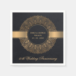 BLACK FAUX GOLD MANDALA ANY YEAR 50TH ANNIVERSARY NAPKIN