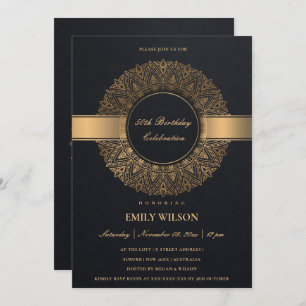 BLACK FAUX GOLD MANDALA ANY YEAR 50TH BIRTHDAY INVITATION