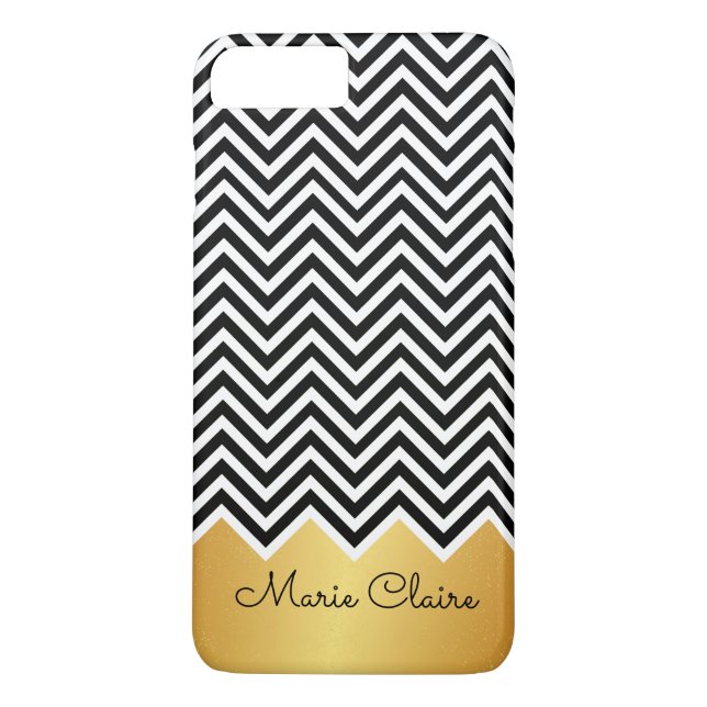 Black FAUX GOLD Modern Chevron Custom Monogram Case-Mate iPhone Case (Back)