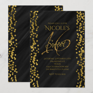 Black & Faux Gold Modern Glamour SWEET 16 Sixteen Invitation
