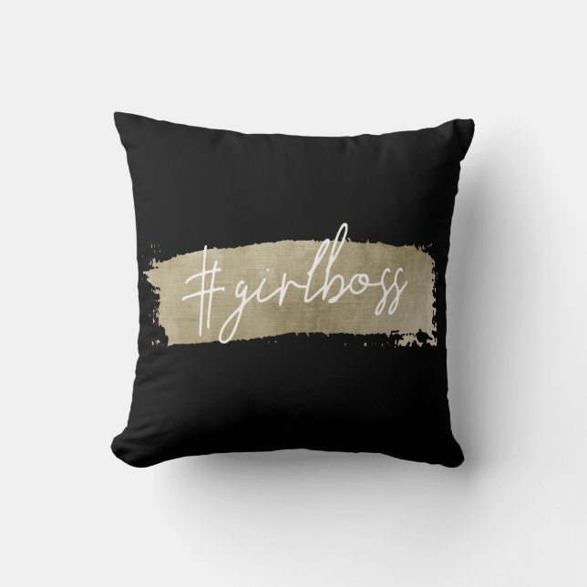 Black & Faux Gold Modern Script | #Girlboss Cushion (Front)