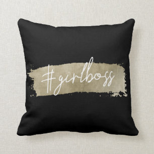 Black & Faux Gold Modern Script   #Girlboss Cushion