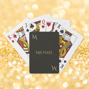 Black Faux Gold Monogrammed Modern Elegant Poker Playing Cards