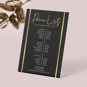 Black & Faux Gold Salon Spa Trendy Price List Pedestal Sign