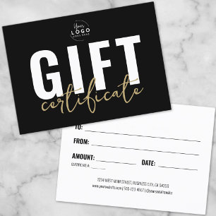 Black Faux Gold Script Business Gift Certificate