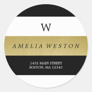Black & Faux Gold Stripes   Return Address Label