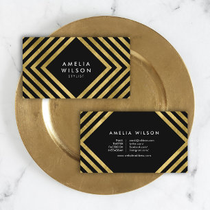 Black Faux Gold Stylist Social Media Elegant Business Card