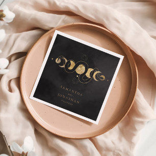 Black & Faux Gold Tarot Celestial Wedding Napkin