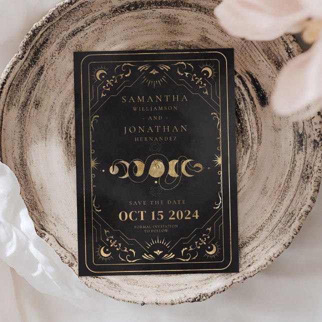 Black & Faux Gold Tarot Celestial Wedding Save The Date (Creator Uploaded)