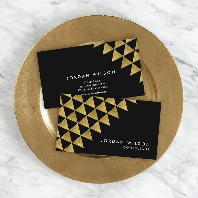 Black Faux Gold Triangle Consultant Geometric Business Card (Creator Uploaded)