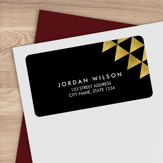 Black Faux Gold Triangle Geometric Modern Address Label (Creator Uploaded)