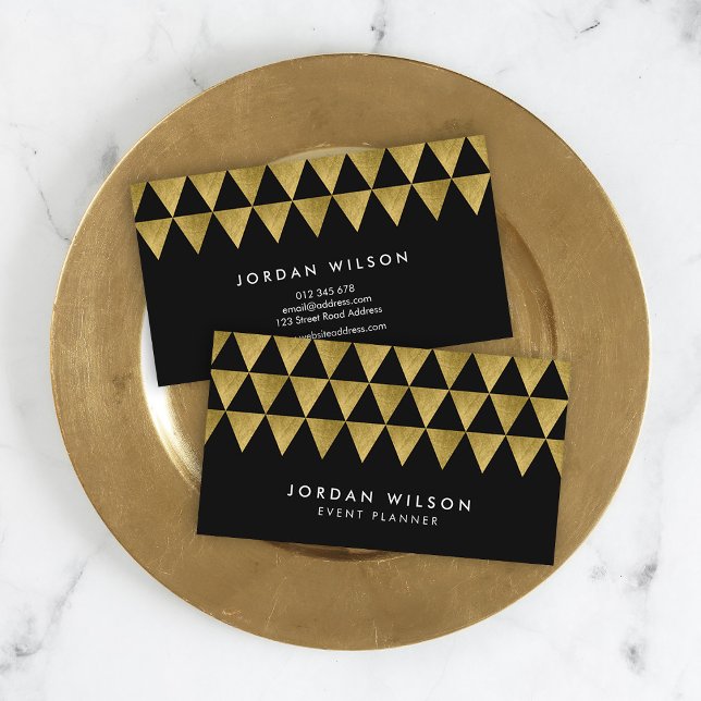 Black Faux Gold Triangle Pattern Modern Geometric Business Card (Creator Uploaded)
