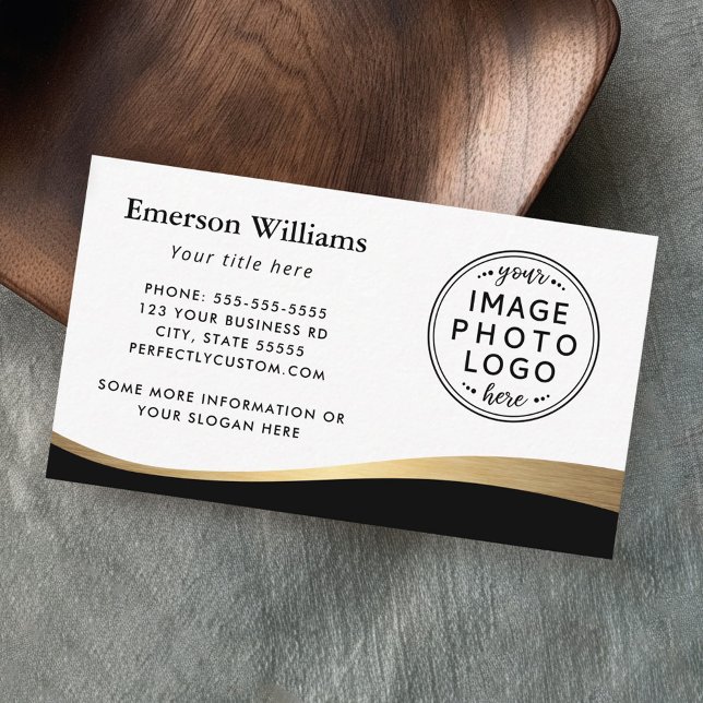 Black faux golden wave custom logo business card (Black faux golden wave custom logo business card)