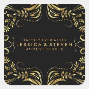 Black & Faux GoldFloral Lace Wedding Sticker