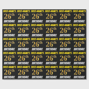 Black, Faux/Imitation Gold, "26th BIRTHDAY" Wrapping Paper
