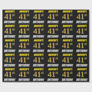 Black, Faux/Imitation Gold, "41st BIRTHDAY" Wrapping Paper