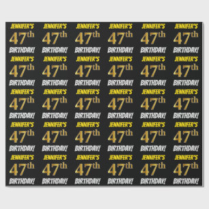 Black, Faux/Imitation Gold, "47th BIRTHDAY" Wrapping Paper